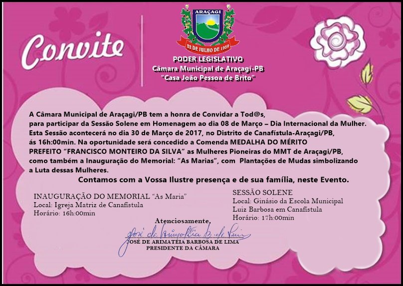 Câmara Municipal de Araçagi realiza sessão especial em homenagem ao Dia Internacional da Mulher