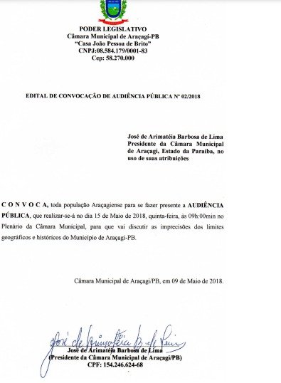 Câmara convoca população para discutir imprecisões dos limites geográficos e históricos de Araçagi em audiência